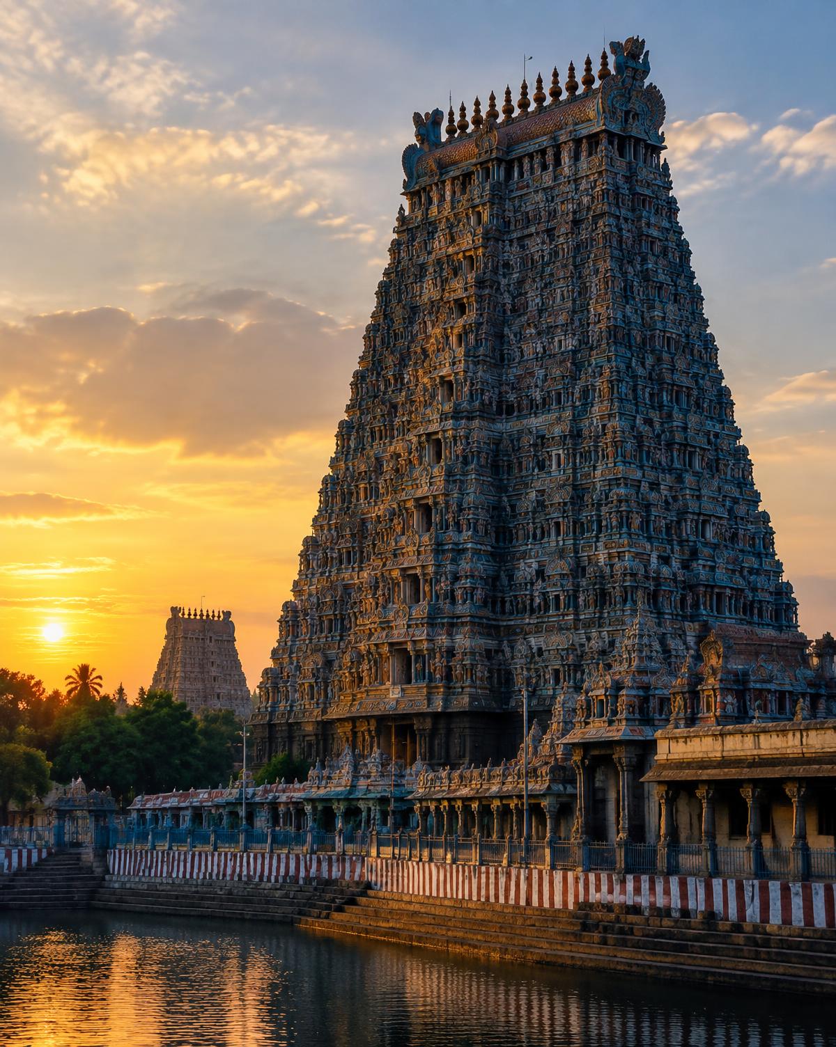 A Dravidian gopuram at dusk — Divya Desam